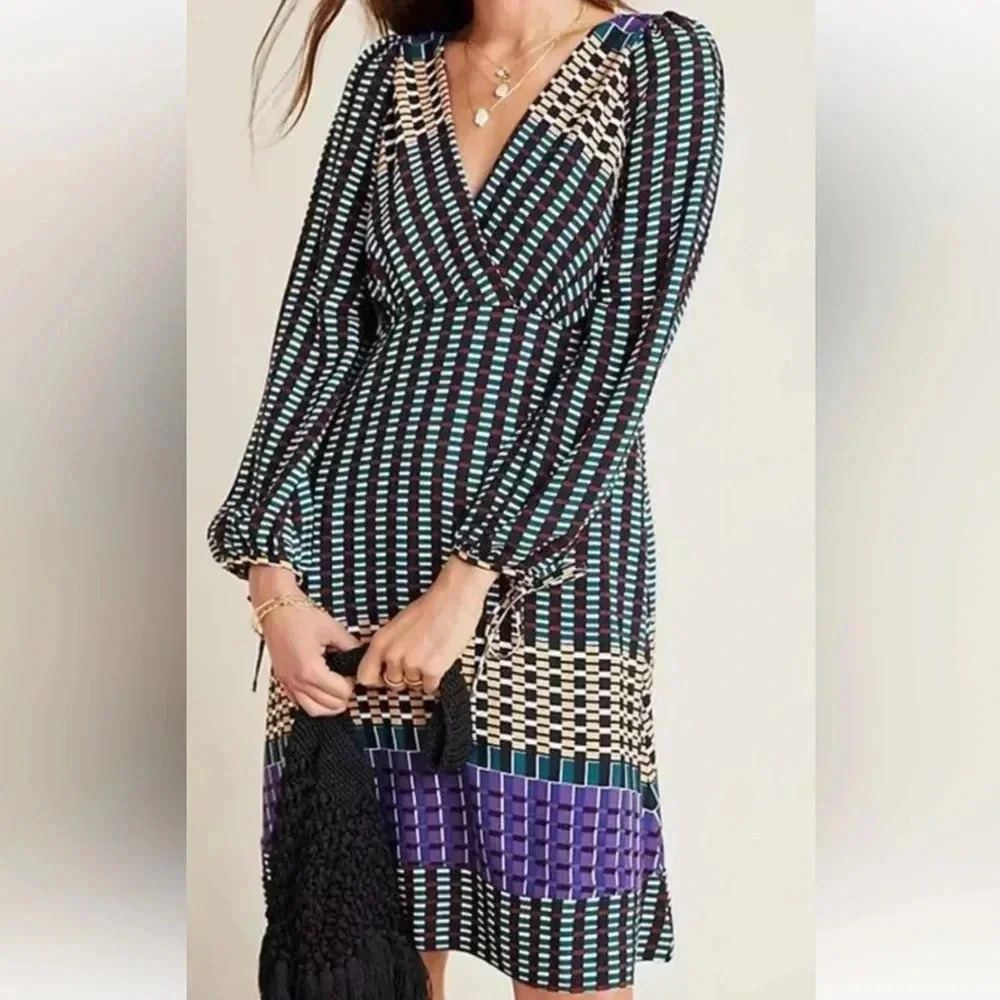 [US10]Anthropologie Maeve  Gianna Tunic V Neck Dress Geometric Print - Picture 3 of 7